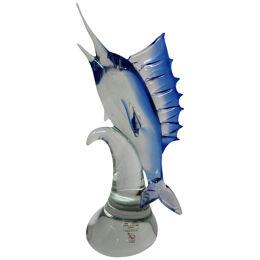 Wave Murano Glass - Blue Marlin Sculpture