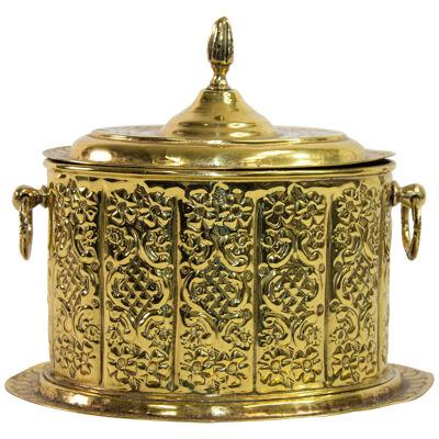 Antique Moroccan Polished Brass Tea Canister Box 1940s