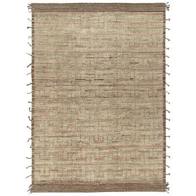 Contemporary Moroccan Style Rug in White, Brown and Pink, by Rug & Kilim