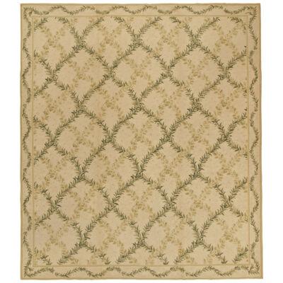 Rug & Kilim’s Tudor Style Flat Weave In Green And Cream Trellis Floral Patterns
