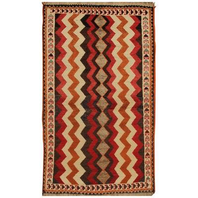 Antique Gabbeh Geometric Beige-Brown And Red Wool Persian Rug