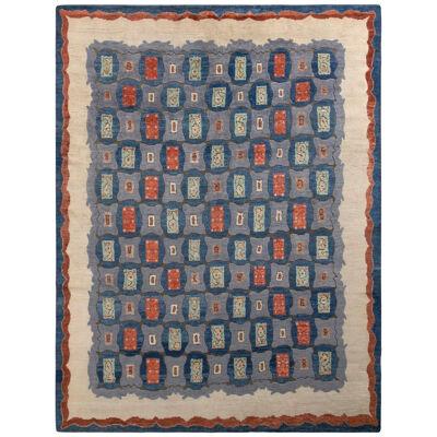 Rug & Kilim’s Art Deco Style Rug in Blue All Over Geometric Pattern