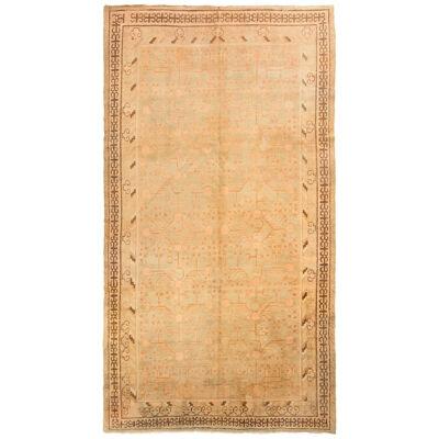 Hand-Knotted Antique Khotan Rug In Green And Beige-Brown Pomegranate Pattern 