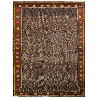 Hand-knotted Vintage Turkish Rug in Beige-brown Geometric Pattern