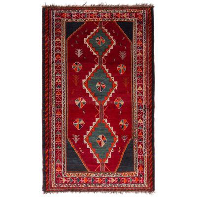 Antique Gabbeh Geometric Red and Blue Wool Persian Rug
