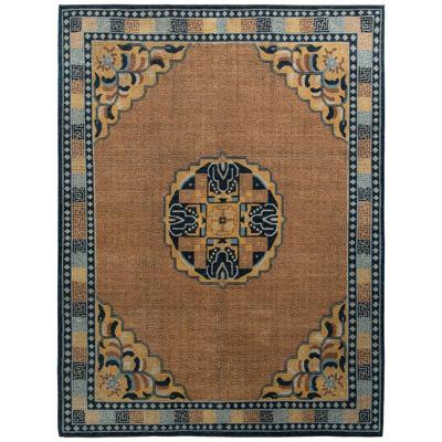 Rug & Kilim’s Classic Kangxia Style Rug in Brown and Blue Medallion Pattern