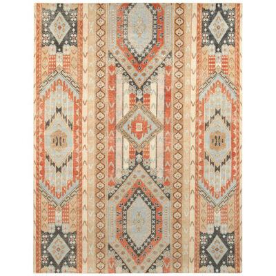 Rug & Kilim’s Distressed Style Rug in Red and Blue Geometric Pattern