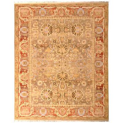 Hand-Knotted Tabriz Style Rug Beige-Brown Red Persian Floral Pattern 