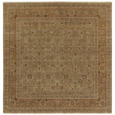 Rug & Kilim’s Antique Persian Style Square Rug in Beige-Brown Floral Patterns