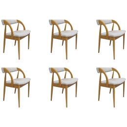 Six Scandinavian White Oak Dining Chairs Newly Upholstered in Wool