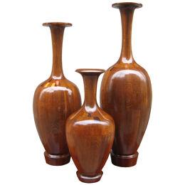 Set of Three Decorative Wood Vases by De Coene Frères 