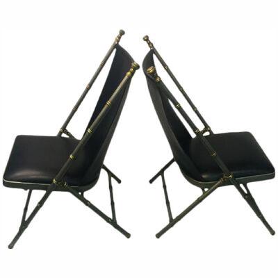 Exceptional Maison Jansen Brushed Steel and Brass Bamboo Chairs - a Pair