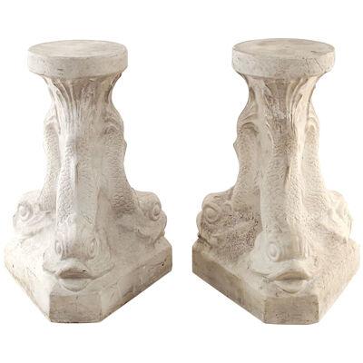 Pair of Plaster Grotto Pedestals with Dolphins, circa 1950s. Two pairs available
