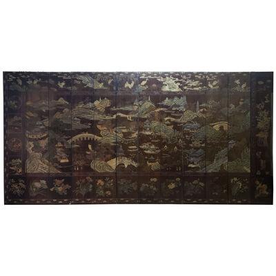 Circa 1900 Large Late Qing Dynasty Coromandel Chinese Screen, Two-Sided 