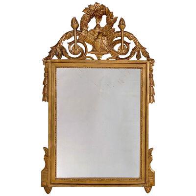 Giltwood Louis XVI Style Mirror with Green Accents, circa 1920
