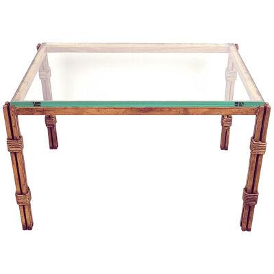 Vintage Rectangular Coffee Table in Patinated Iron and Glass