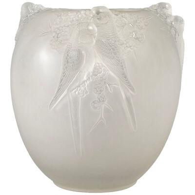 Lalique France Vase Perruches Lost Wax Crystal Vase Limited Edition 49 Pces New
