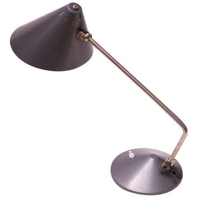 Dutch Chrome and Painted Gray Metal Task Lamp with Oversized Shade by Hala
