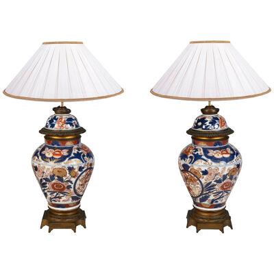 Pair 19th Century Japanese Imari vases / lamps.