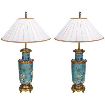 Pair Chinese Cloisonné Vases / Lamps, 19th Century