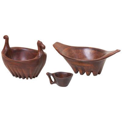 Unique Lee Swennes Studio Set of Two Large Bowl and Cup in Walnut, US, 1960s