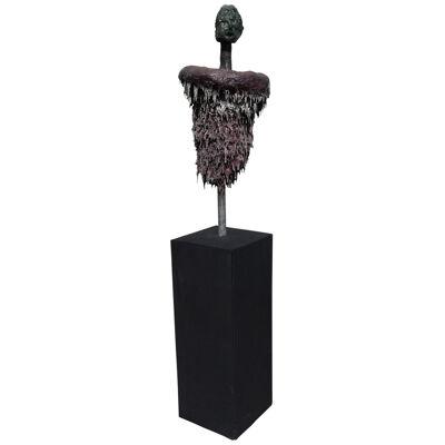 “Ballast for Memory” Dark Toned Avant-Garde Heavily Textured Clay Sculpture	