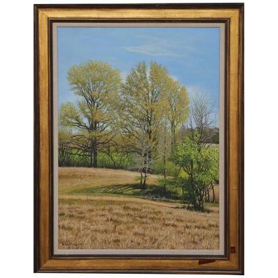 1970s Tempera Naturalistic Texas Landscape Painting with Trees