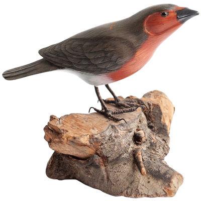 A French 20th Century Wooden Sculpture of a Red Breasted Finch