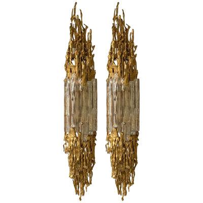 Pair of Bronze Murano Glass Sconces by Claude Victor Boeltz, France, 1970s
