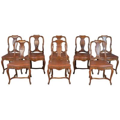 Set of 8 French 19th Century Empire Style Walnut Dining Chairs