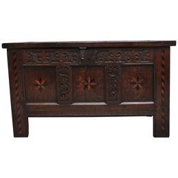 18th Century carved and inlaid oak coffer