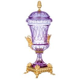 Reggia purple handgrinded potiche with bronze casting decorations