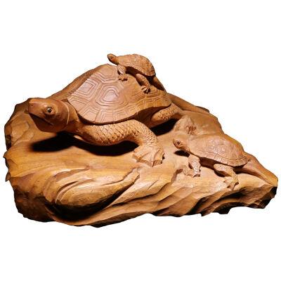 Turtles Keyaki Wood Sculptures