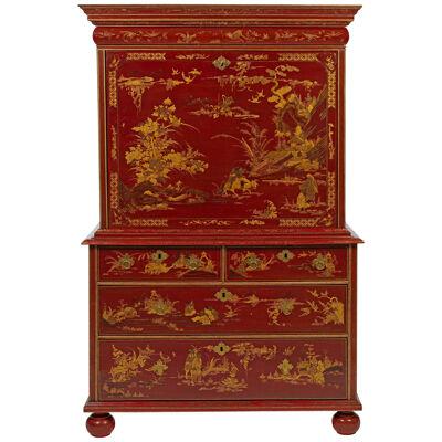 A Magnificent William and Mary Scarlet, Lacquer Secretaire-on-Chest