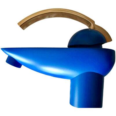 Dornbracht Obina Royal Blue, Gold Lavatory Single-hole Deckmount Faucet, 1990s.