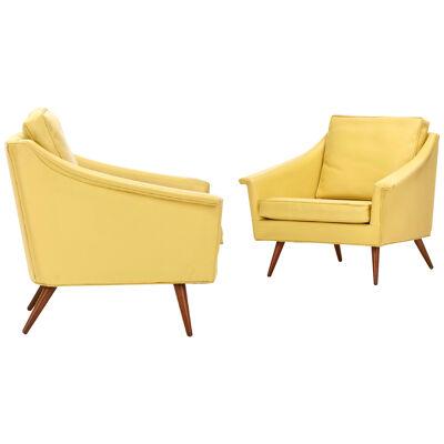 Milo Baughman Butter Yellow Leather Modern Lounge Chair, Thayer Coggin, 1950s