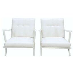 Gio Ponti Model 516 Pair of Lounge Chairs, Cream White Painted Walnut, 1950