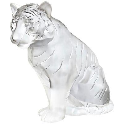 Lalique Tigre Assis, Sitting Tiger Grand Crystal Sculpture, Signed, 2003 