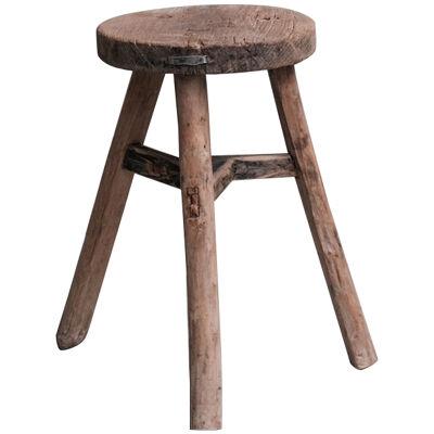 Primitive Mid-Century French Wooden Stool or Side Table