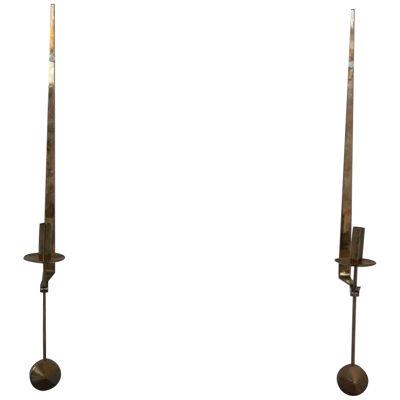 Pierre Forsell Brass Mid-Century Wall Candle Sconces 'Pendel' Model for Skultana