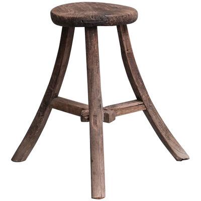 Primitive Mid-Century French Wooden Stool or Side Table
