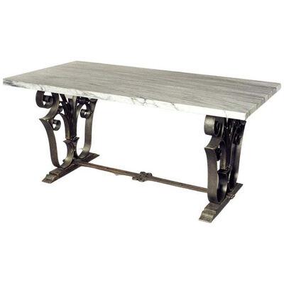 Art Deco Wrought Iron and Marble Top Entry/Dining Table by Raymond Subes