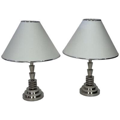 Art Deco Pair of Table Lamps by George Halais