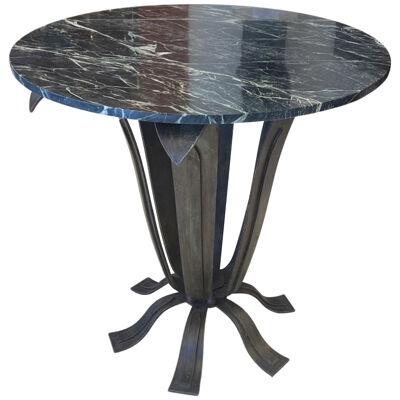 Art Deco Wrought Iron Table with Marble Top