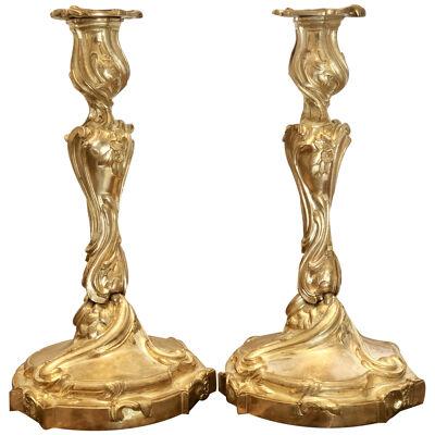 Pair Of 19th Century Louis XV Gilded Candlesticks