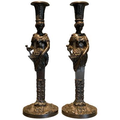 Rare Pair Of Prussian Wrought Iron Table Candlesticks Attributed