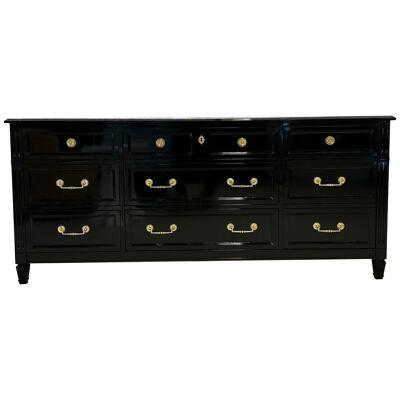 Hollywood Regency Ebony Dresser, Sideboard, Chest, Commode or Cabinet, Bronze