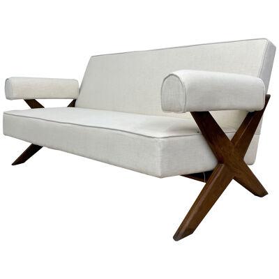 Pierre Jeanneret Upholstered X-Leg Sofa, Mid Century Modern, Chandigarh