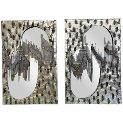 Pair of Brutalist Mid-Century Modern Paul Evans Style Mirrors, Wall / Console