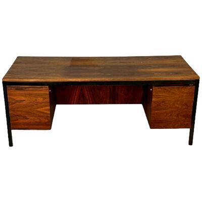 Large Mid-Century Modern Rosewood Executive Desk, Baughman Style, Ebony Metal